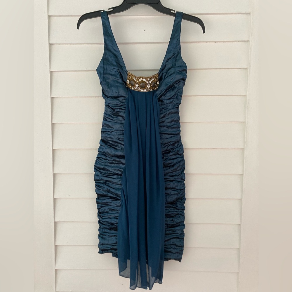 Nicole Miller Collection | Blue Ruched Cocktail Mini Dress Size 4